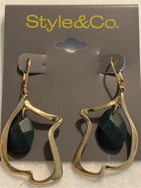 Style & Co. Gold-Tone Openwork Earrings with Dark Green Teardrops